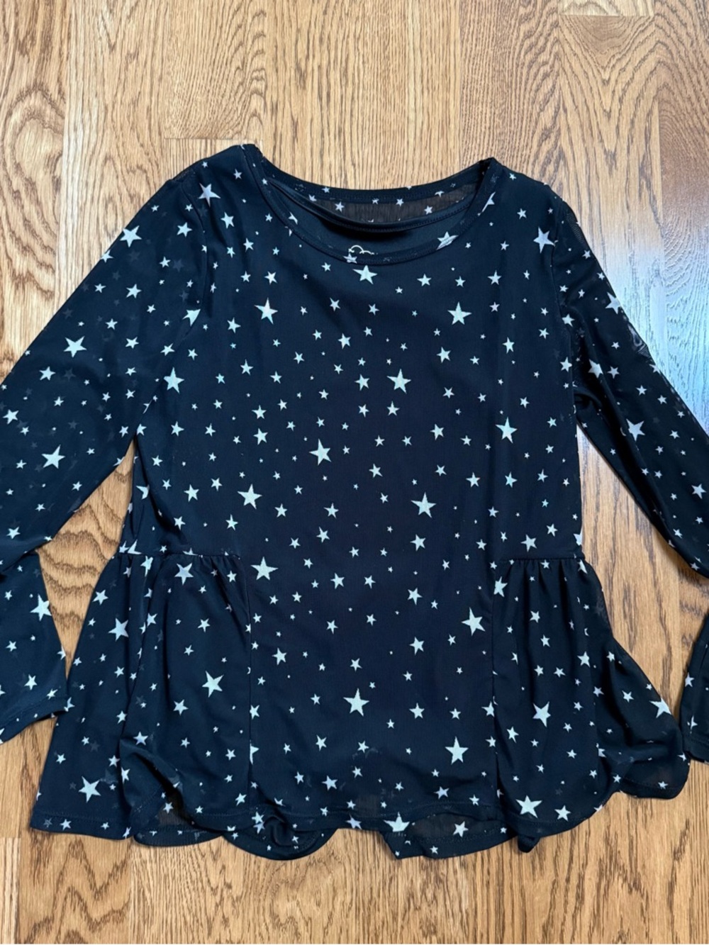 Art Class L Kids Black Star-Print Long-Sleeve mesh top with built in tank